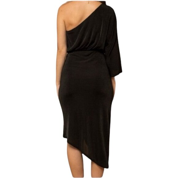 Gilli NWT Black One-Shoulder Cocktail Dress, Asymmetrical Hem Women's Size L - Picture 2 of 11